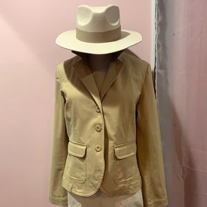 TALBOTS COTTON/LYCRA STRETCH CAMEL TAN BLAZER JACKET W/ 3 BUTTONS SIZE 8